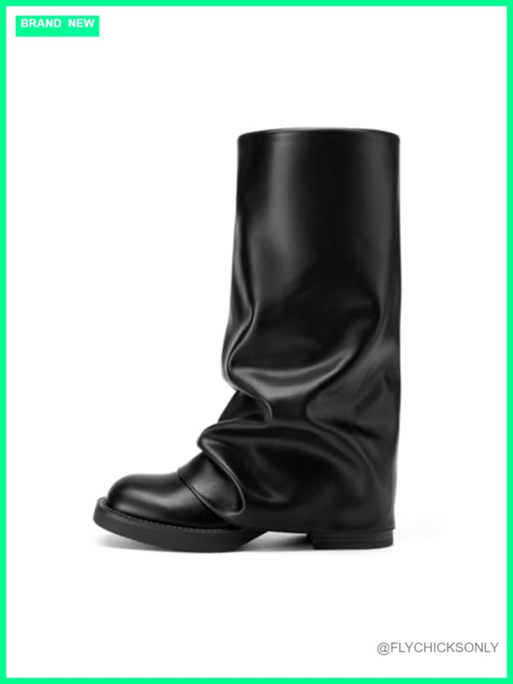 Faux Leather Knee High Pull On Boots Square Toe Slouchy Fold Over Boots